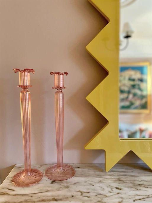 Tall Glass Candlestick - Pink
