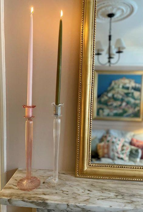 Tall Glass Candlestick - Pink