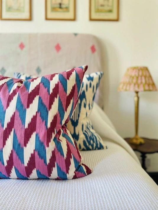 Purple, Pink & White Geometric Cotton Ikat Cushion