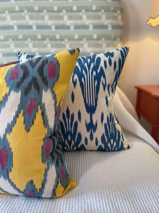 Yellow & Blue Cotton Ikat Cushion