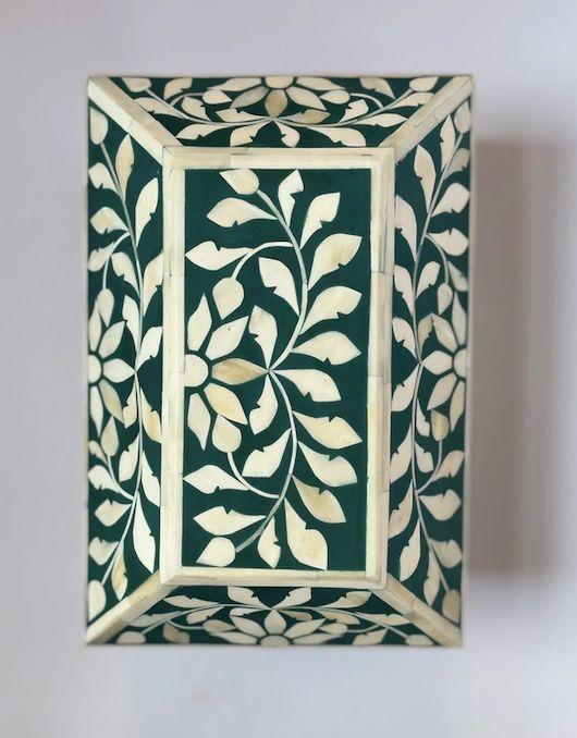 Inlaid Bone Decorative Box with Lid - Various Colours