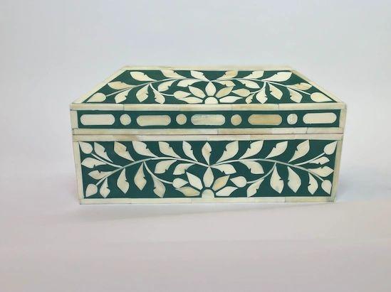 Inlaid Bone Decorative Box with Lid - Various Colours