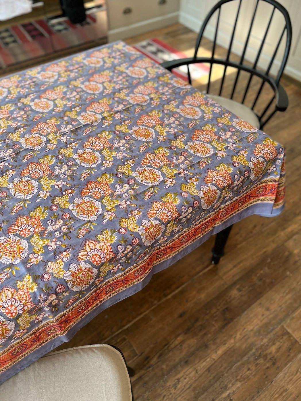 Purple & Reds Blockprinted Cotton Tablecloth