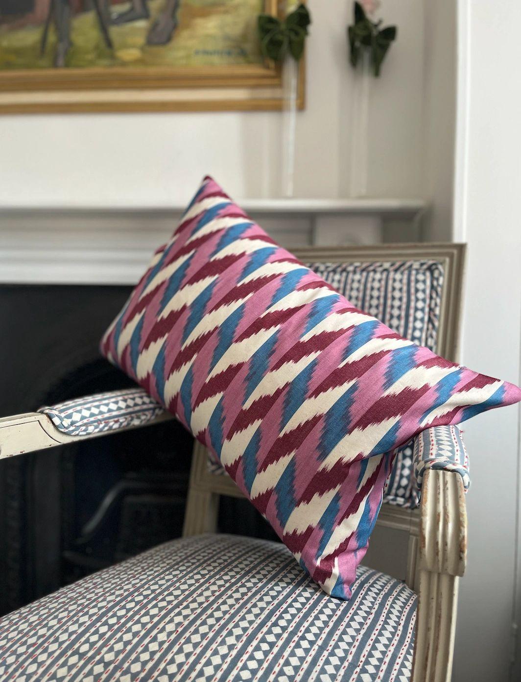 Purple Geometric Cotton Ikat Cushion